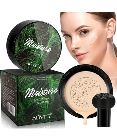 Mushroom Head Air Cushion CC Cream Foundation, BB Cream Concealer Makeup Lasting Moisturizing Pigment, Even Skin Tone for All Skin Types (Natural)