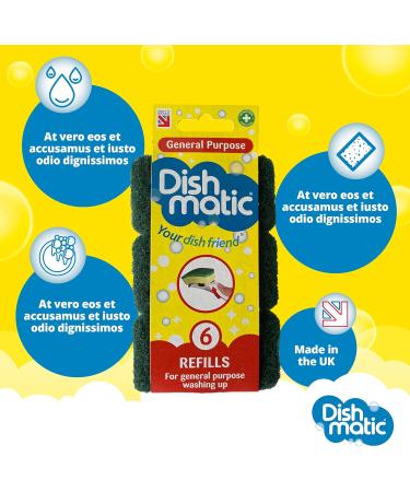 Dishmatic Green All Purpose Dishwashing Sponge Refill Heads - Antibacterial Abrasive 6 Pack | International Shipping Available - Buy Online on GoSupps.com