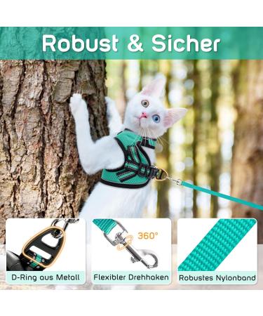 Aokcats Reflective Cat Harness Set with Leash & Dishes - Adjustable Outbreak-Proof for Cats & Rabbits - Green - Buy Online on GoSupps.com