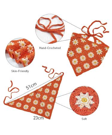 B.PHNE Floral Hair Scarf: Cute Boho Daisy Headband in Orange - Women's Crochet Bandana Headscarf for Vintage Style - Buy Online on GoSupps.com