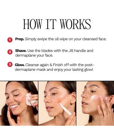 Jill Dermaplane Starter Kit for Women in Rose Facial Razor & Exfoliating Blade Set with Pre-Shave Magic Wipe Gentle Skin Cleanser Glow Moisturizer & 2 Disposable Dermaplane Blades Starter Kit in Rose - Buy Online on GoSupps.com