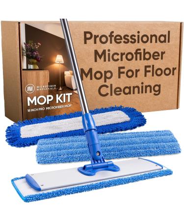 18" Professional Microfiber Mop - Hardwood Floor Mop - Dry & Wet Mop for Wood, Laminate, Tile, Vinyl Floors | Washable Pads | Wet & Dust Mopping | Adjustable Handle + 1 Microfiber Cloth