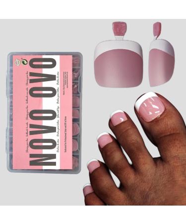 NOVO OVO Fake Toe Nail Tips Press on French Tip Soft Gel Toenail Extension BERRY PINK Square Round Pre-applied Tip Primer & Base Coat Full Cover Matte False Nails for DIY x 15 Sizes 360Pcs French Tip Toenails Berry Pink - Buy Online on GoSupps.com