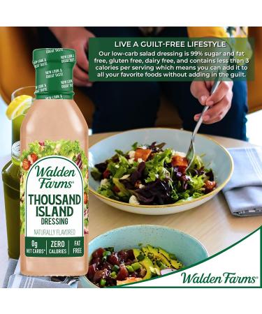 Walden Farms Thousand Island Dressing 12 oz Bottle - Fresh & Delicious Salad Topping, Non-GMO, Sugar-Free, 0g Net Carbs - Smooth & Creamy - 6 Pack - Buy Online on GoSupps.com