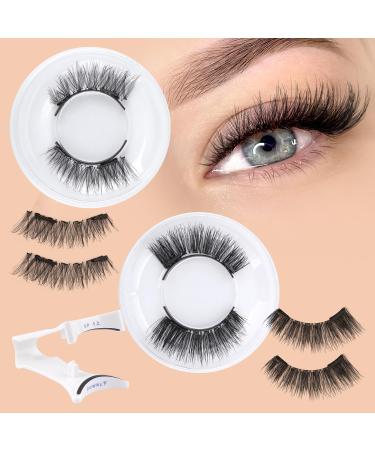 wiwoseo Magnetic Eyelashes Reusable Dual Magnetic Lashes without Eyeliner Natural Look Magnetic Eyelashes with Applicator Clear Band False Eyelashes No Glue Magnetic Lashes with Applicator (2 Pairs) B-15MM