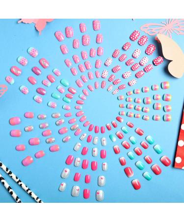 168 Pieces Girls Press on Nails for Kids Gift - Dark Pink Theme | Full Cover Short False Fingernails for Children - Nail Design Decoration - Buy Online on GoSupps.com