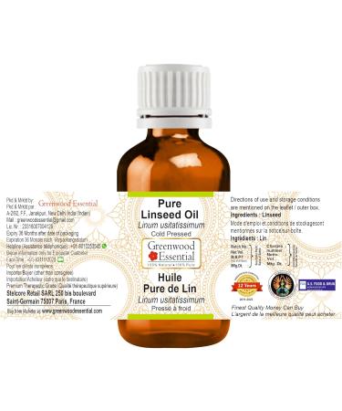 Greenwood Essential Natural Linseed Oil (Linum Usitatissimum) - Pure Therapeutic Quality Cold-Pressed - Pack of 3 x 100ml (10 oz) - International Shipping Available - Buy Online on GoSupps.com