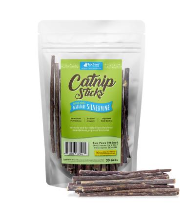 Raw Paws Silvervine for Cats Catnip Sticks, 30-ct - Matatabi Cat Chew Sticks for Indoor Cats - Natural Catnip Toys for Cats - Silver Vine Cat Kicker Toy - Cat Nip Toys Cat - Silvervine Sticks for Cats 30-pack