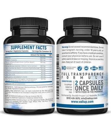 VALI Neuro Force Brain Booster Supplement - Focus, Memory, Clarity & Energy | Nootropic Cognitive Function Support with Natural Caffeine | 60 Veggie Capsules - Buy Online on GoSupps.com