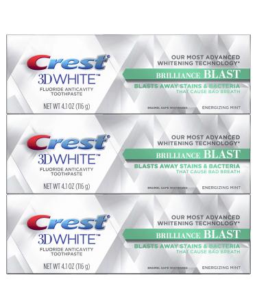 Crest 3D White Brilliance Blast Whitening Toothpaste, Energizing Mint, 3 Count