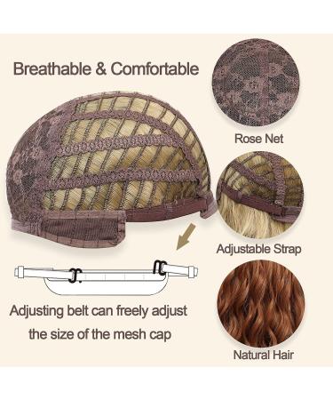 QYDEERY Auburn Brown Bob Wig with Bangs - 14 Inch Short Wavy Synthetic Heat Resistant Wig for Women | Shoulder Length Curly Bob Wig for Daily & Party Wear - Buy Online on GoSupps.com