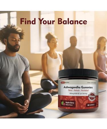 KSM-66 Ashwagandha Gummies - 600mg Organic Root Extract per Serving - Delicious Natural Apple-Berry Flavor | Supports Relaxation Focus & Energy (60 Gummies) 60 Count (Pack of 1) - Buy Online on GoSupps.com
