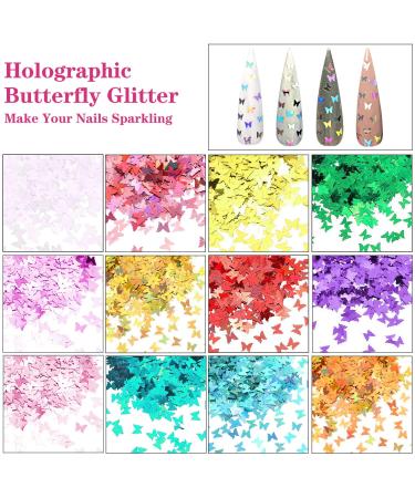 48 Colors Butterfly Glitter Nail Art Dried Flowers - 3D Holographic Sequins for DIY Crafting & Decoration - Buy Online on GoSupps.com