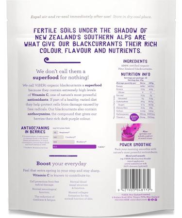 ViBERi NZ Organic Blackcurrant Powder 450g (Loose Powder) Vitamin C Antioxidants Ideal for Smoothies & Training Plans - Buy Online on GoSupps.com