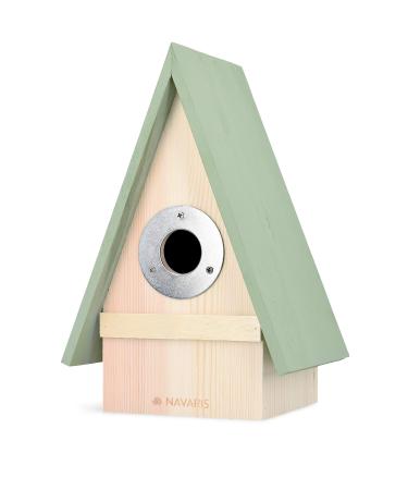 Navaris Wooden Bird House - Pine Wood House Shaped Bird Nesting Box for Garden - Little Bird House for Nesting Housing Robins Blue Tits Sparrows