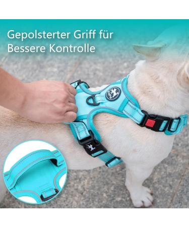POPOTT Reflective Dog Harness for Large Dogs - Adjustable Soft Padded Vest Without Choke Mint Blue Size L - Buy Online on GoSupps.com