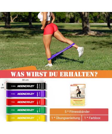Nooncrazy Fitness Straps: 5 Set Natural Latex Resistance Bands for Pilates Strength Training & Physiotherapy - 100% Durable 5 Strength Levels - Buy Online on GoSupps.com