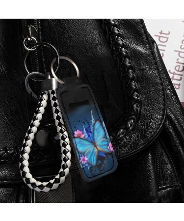 Lip balm keychain for women and girls clip-on elastic chapstick sleeves Blue Butterfly - Buy Online on GoSupps.com