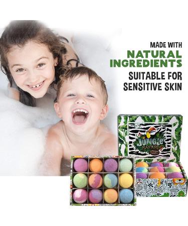 Kids Bath Bombs with Jungle Animal Toys - Set of 12 Organic Fizzies for Gentle & Safe Spa Fun | Birthday Gift for Boys & Girls - Buy Online on GoSupps.com