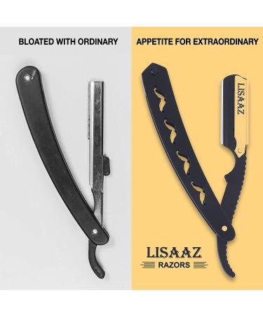 Lisaaz Straight Razors for Men - 100 Blades, Black Stainless Steel, Professional Finish - Quality Mens Shaving Razors - Navajas para Barbero - 4.8 inch Matte Black Gold Clip - Buy Online on GoSupps.com