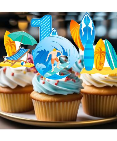 Surfing Cupcake Toppers 48Pcs The Big One Surf Birthday Cupcake Toppers Surfing 1st Birthday Decorations Surfboard Cupcake Picks for Summer Hawaii Holiday Baby First Supplies - Buy Online on GoSupps.com