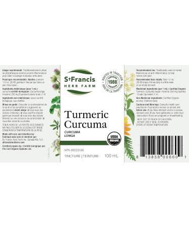 St. Francis Herb Farm Turmeric Herbal Tincture Liquid | Relieves Inflammation & Joint Pain | Anti-Inflammatory | Antioxidant | Gluten-Free | Organic | Non-GMO | Lactose-Free | (100ml) - Buy Online on GoSupps.com