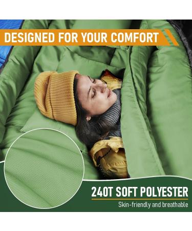 MEREZA Double Sleeping Bag for Camping, Queen Size 2 Person Cold Weather Sleeping Bag with Pillow - Green - Buy Online on GoSupps.com