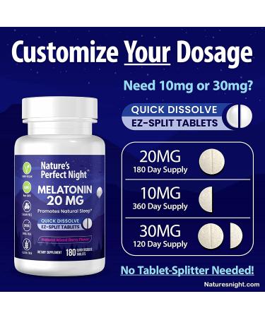 Nature's Perfect Night Melatonin 20mg - 180 Quick Dissolve Tablets, Mixed Berry Flavor - High Potency, Sugar Free, Vegan, Gluten Free - Value Size - Buy Online on GoSupps.com