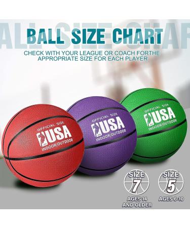 Libima Official Size 5 Rubber Basketball Set - Purple/Green/Red - Indoor/Outdoor Game Practice Training Ball for Kids, Youth, Men, Women - Includes Pump - 27.5 - Buy Online on GoSupps.com