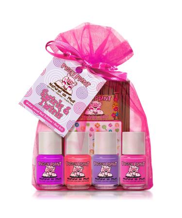 Piggy Paint | 100% Non-Toxic Girls Nail Polish | Safe  Cruelty-free  Vegan  & Low Odor for Kids | Swirls & Twirls (4 Polish + Nail Art Gift Set)