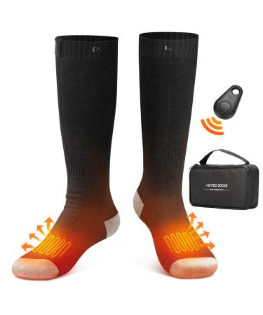 VELAZZIO Heated Socks for Men Women, Remote Control 4000mAh 3.7V Rechargeable Electric Heated Socks with 3 Heat Settings for Winter Sports Black Medium