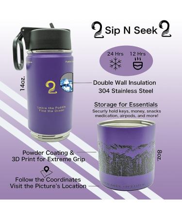 Puddles 2 Oceans Stainless Steel Water Bottle with Snack Compartment - Purple | Insulated Coldest Water Bottle for Kids - Buy Online on GoSupps.com