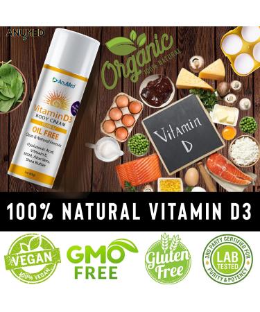 AnuMed Vitamin D3 10 000 IU Oil-Free Cream with Magnesium + Hyaluronic Acid Vitamin E. Moisturizing Cream for Dry Skin. Non-Greasy Non-GMO 100% Vegan Gluten-Free (3oz) - Buy Online on GoSupps.com