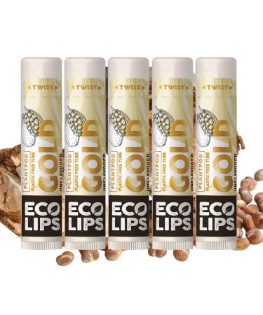 Eco Lips GOLD Organic Lip Balm with Baobab Oil 6-Pack | USDA Organic Moisturizing Lip Care for Dry Chapped Lips | 100% Plastic-Free Packaging | Made in USA