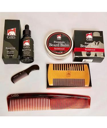 G.B.S Sandalwood Beard Grooming Kit Sandalwood Beard Balm Sandalwood Beard Oil Anti-static Wood Multi Sided Comb Dressing Comb and Travel Pocket Mustache Comb