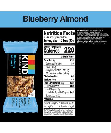 KIND Breakfast  Healthy Snack Bar  Blueberry Almond  Gluten Free Breakfast Bars  100% Whole Grains  1.76 OZ Packs (6 Count) - Buy Online on GoSupps.com