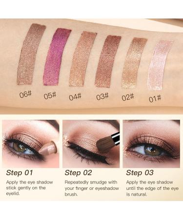 6 Colors Glitter Eyeshadow Stick Colorful Set 6 Eye Makeup Brush Set Waterproof Eye Shadow Pencil Eye shadow Stick Pen Makeup Set Waterproof & Long Lasting Starter Eyeshadow Stick Sets 55*6+6 - Buy Online on GoSupps.com
