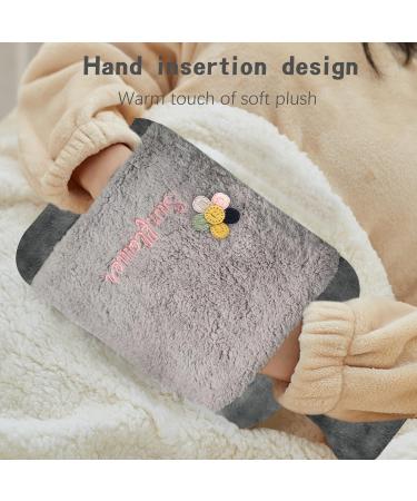 Large 2L Hot Water Bottle with Cover - Relieve Period Pain, Neck and Shoulder, Back, and Feet - Premium Natural Rubber - Grey - Buy Online on GoSupps.com