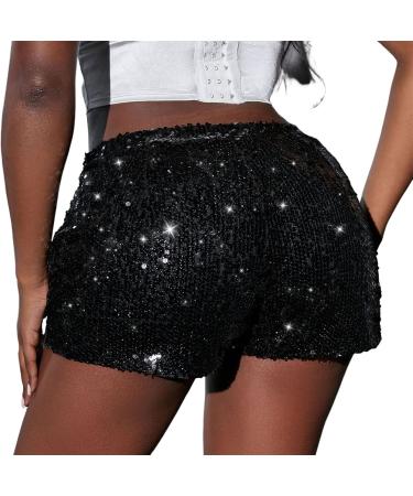 Duohropke Women's Metallic Hot Pants | High Waist Sequin Glitter Shorts for Dance Sport Disco & Carnival - XL Black - Buy Online on GoSupps.com