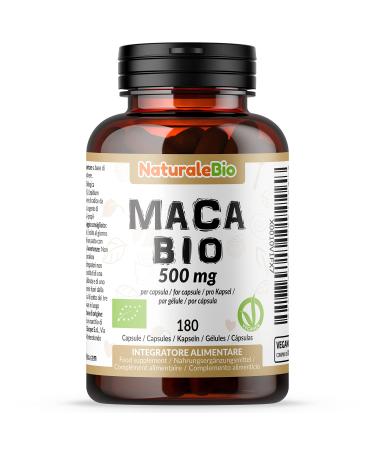 Organic Maca Capsules 500mg - 180 Capsules. Gelatinised Natural and Pure from Organic Peruvian Maca Root. Vegetarian and Vegan Friendly. NaturaleBio