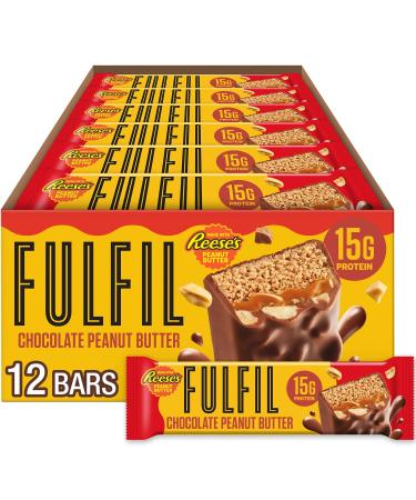 FULFIL Chocolate Peanut Butter Flavored Protein Bar Made with REESE's Peanut Butter Gluten Free with 15g Protein Pantry Staples 12 Count 15g Protein (pack of 12)