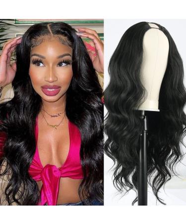 SCENTW V Part Wig Body Wave Synthetic Wigs for Women 24inch Black Hair V Part Wigs Upgrade U Part Wigs Glueless Full Head Clip in Half Wigs for Black Women V Shape Wigs No Leave Out Thin Part Wig 1b 24