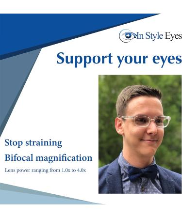 Seymore Retro Bifocal Reading Glasses | Non-Progressive Lens for Men & Women | Adaptive Spring Hinges | Blue 2.0x Readers - International Shipping Available - Buy Online on GoSupps.com