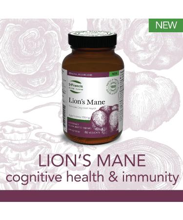 St. Francis Herb Farm Lion's Mane Mushroom Capsules | 100% Pure | High Potency | Memory Support & Mental Clarity | Fruiting Body | High in Beta Glucans | 60 Vegicaps - Buy Online on GoSupps.com