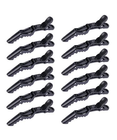 HH&LL 12pcs Hair clips for Styling – Wide Teeth & Double-Hinged Design – Alligator Styling Sectioning Clips of Professional Hair Salon Quality (Black)