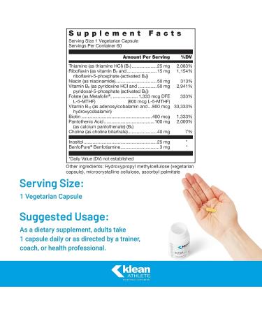 Klean ATHLETE B-Complex | Energy & Cardio Support | NSF Certified | 60 Veg Caps - Buy Online on GoSupps.com