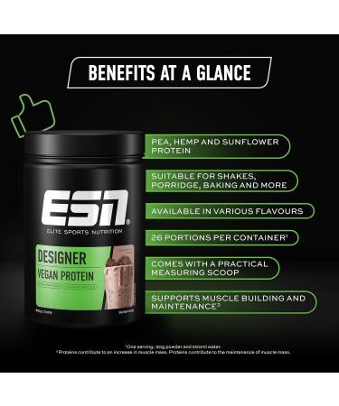 ESN Vegan Designer Protein Powder Dark Cookies 910 g Can - Muscle Building and Recovery Dark Cookies 910 g (Package of 1) - Buy Online on GoSupps.com