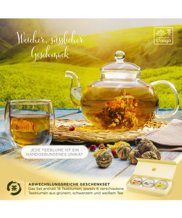 TEA Uniqo Teablumen Gift Set - 18 Tea Varieties | Premium Green Black & White Tea Gifts for Women - Buy Online on GoSupps.com