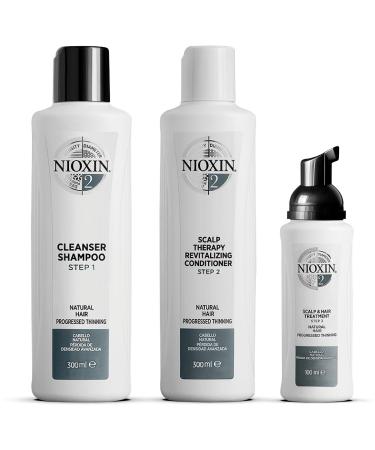 Nioxin System Treated Hair with Thinning System 2 | Natural Hair, Progressed Thinning(3-Month Supply) 3 Piece Set
