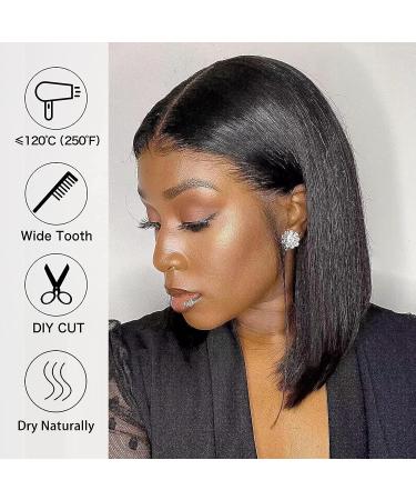 Shesbeauty 10 Inch Bob Wig Human Hair 13x4 Frontal Lace Wig for Women - 180% Density Bob Lace Front Wigs with Baby Hair - Pre Plucked Natural Black Color - Buy Online on GoSupps.com